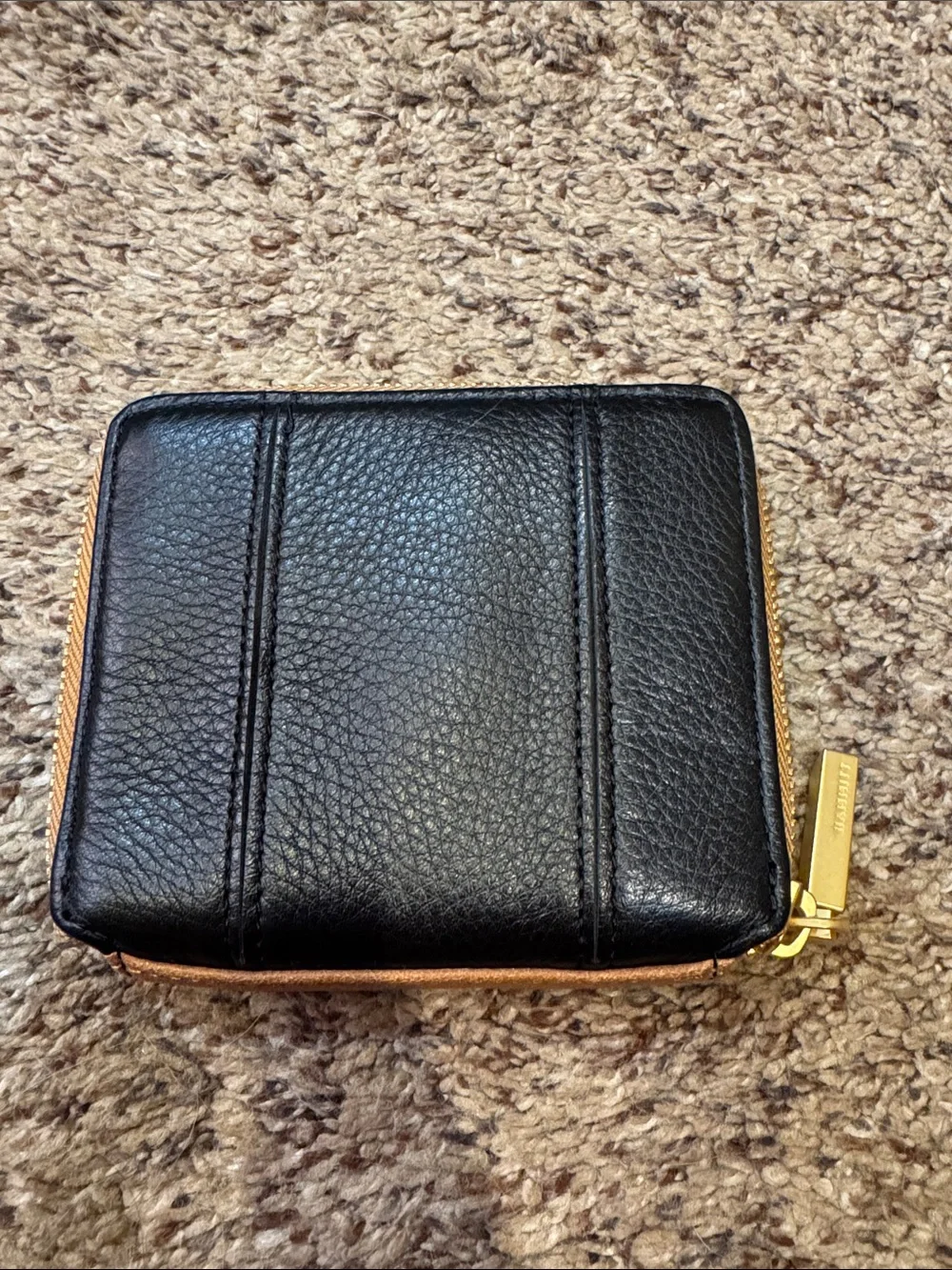 Hammitt Black Leather Zip Card Holder with Gold Studs